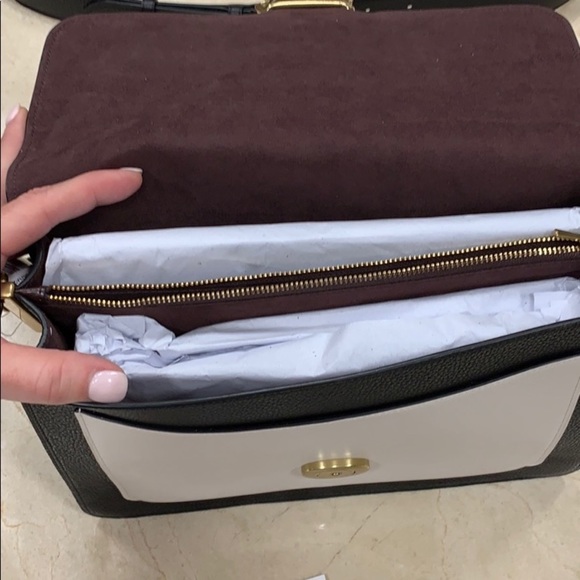 COACH 1941 TABBY LARGE EXOTIC SNAKESKIN AND LEATHER COLORBLOCK TOP HANDLE BAG - Picture 8 of 10